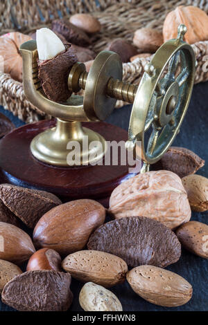 Brass Nutcracker assorted Nuts Stock Photo