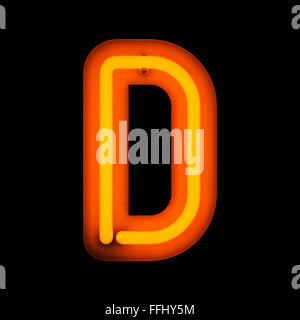 Neon Letter D from neon alphabet collection isolated on black Stock Photo