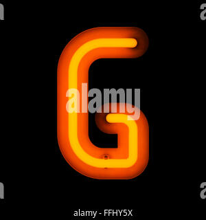 Neon Letter G from neon alphabet collection isolated on black Stock Photo