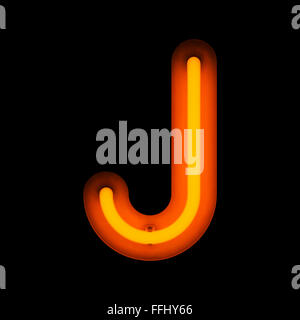 Neon Letter J from neon alphabet collection isolated on black Stock Photo