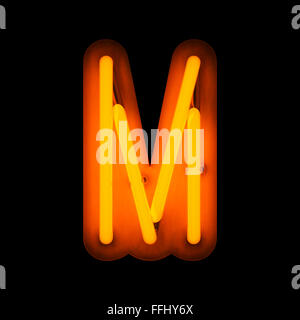 Neon Letter M from neon alphabet collection isolated on black Stock Photo