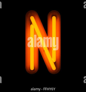 Neon Letter N from neon alphabet collection isolated on black Stock Photo