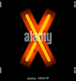 Neon Letter X from neon alphabet collection isolated on black Stock Photo