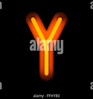 Neon Letter Y from neon alphabet collection isolated on black Stock Photo