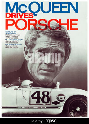 'McQueen Drives Porsche' movie poster for 'Le Mans' directed by Lee H. Katzin and released in 1971. See description for more information. Stock Photo