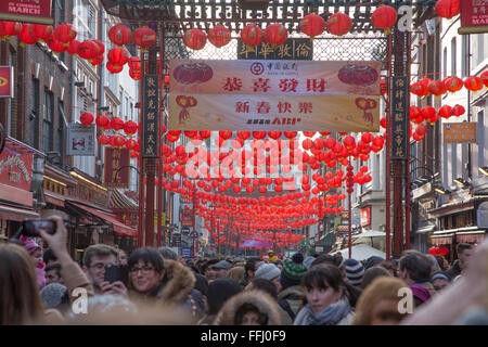 Gerrard Street, London, UK. 14th Feb, 2014. Chinese New Year festivities The image shows lanterns in Gerrard Street. Credit:  jim forrest/Alamy Live News Stock Photo