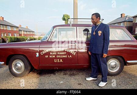 Champion Jack Dupree outside his home in Halifax, England where he lived in the 70s and 80s Stock Photo