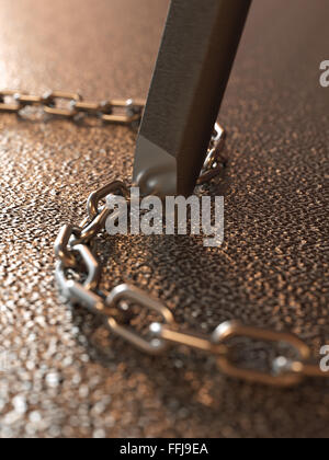 Breaking chains by chisel concept Stock Photo