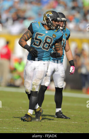 Oct. 20, 2013 - Jacksonville, FL, United States - Jacksonville Jaguars defensive end Jason Babin (58) during an NFL game against the San Diego Chargers at EverBank Field on Oct. 20, 2013 in Jacksonville, Florida. San Diego won 24-6...ZUMA PRESS/ Scott A. Miller (Credit Image: © Scott A. Miller via ZUMA Wire) Stock Photo