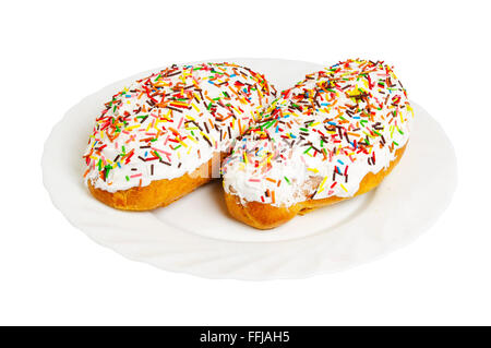 Easter cake with glace icing and on white background, isolated Stock Photo