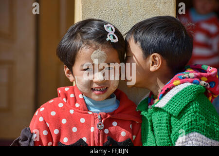 Cute kids outside of church, Kanpetlet, Chin State, Myanmar Stock Photo