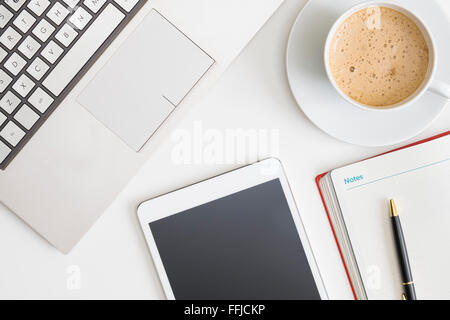 Flat lay photo of office desk Stock Photo