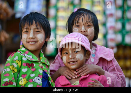 Cute kids outside of church, Kanpetlet, Chin State, Myanmar Stock Photo