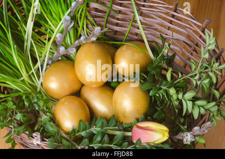 golden painted easter eggs Stock Photo