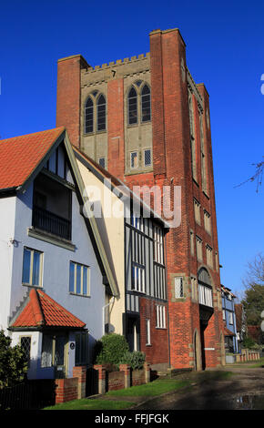 Eccentric mock Tudor architecture of water tower and houses, Thorpeness, Suffolk, England, UK Stock Photo