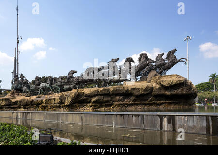 JAKARTA - August 10: Arjuna Wijaya chariot statue and fountain in Central Jakarta. August 10, 2015 in Jakarta, Indonesia. Stock Photo