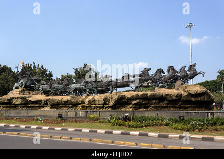 JAKARTA - August 10: Arjuna Wijaya chariot statue and fountain in Central Jakarta. August 10, 2015 in Jakarta, Indonesia. Stock Photo