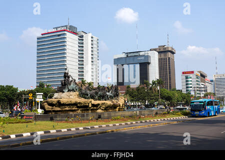 JAKARTA - August 10: Arjuna Wijaya chariot statue and fountain in Central Jakarta. August 10, 2015 in Jakarta, Indonesia. Stock Photo