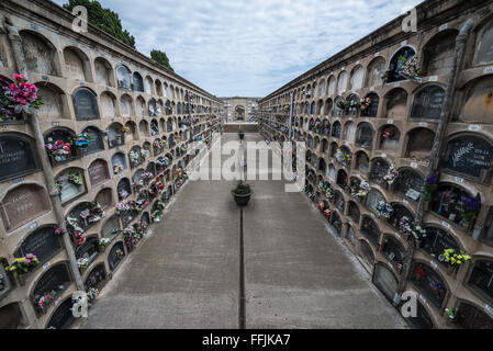 columbarium wall at Poblenou Cemetery - Cementiri de l'Est (East cemetery) in Barcelona, Spain Stock Photo