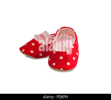 cute red baby shoes isolated on white background Stock Photo