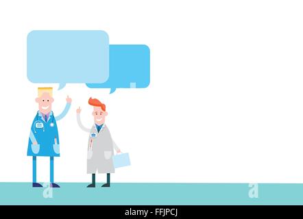 Two Medical Doctors With Empty Chat Box Hand Gesture Stock Vector