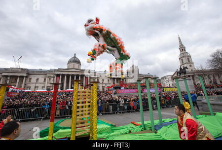 Chinese New Year celebrations in Trafalgar Square,Thousands watch the spectacular Dragon Dance performance Stock Photo