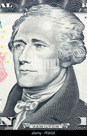 Alexander Hamilton, portrait on US ten dollars Stock Photo