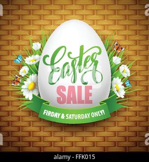 Easter sale background with eggs and spring flower. Vector illustration Stock Vector