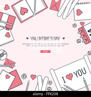Vector illustration. Flat background with paper, envelope. Love, hearts. Valentines day. Be my valentine. 14 february. Stock Vector