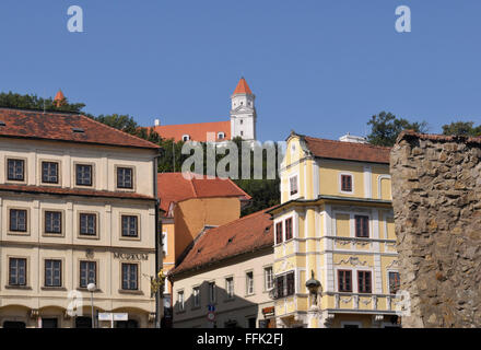 Bratislava old town and castle on top, Slovakia Stock Photo