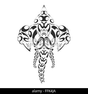 vector black monochrome abstract signs elephant head ganesh art illustration isolated white background Stock Vector