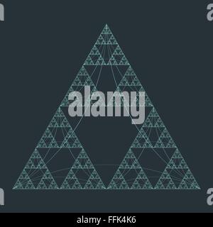 vector teal color triangle sacral geometry fractal abstract decoration isolated illustration dark background Stock Vector