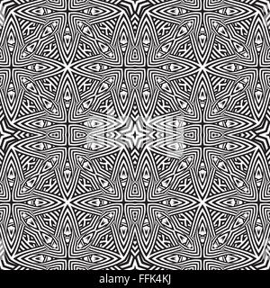 vector black color abstract optical art illusion design decoration seamless pattern isolated white background Stock Vector