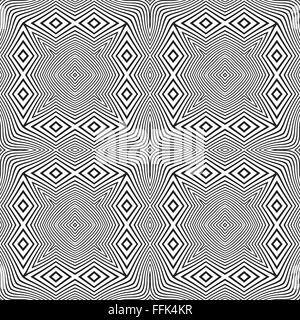 vector black color abstract optical art illusion design decoration seamless pattern isolated white background Stock Vector