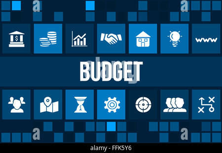 Budget concept image with business icons and copyspace. Stock Photo