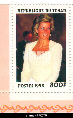 A stamp printed in Chad shows image of the Diana, Princess of Wales (1 July 1961 - 31 August 1997), was the first wife of Charle Stock Photo