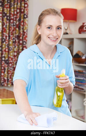 Female Cleaner Working In House Stock Photo
