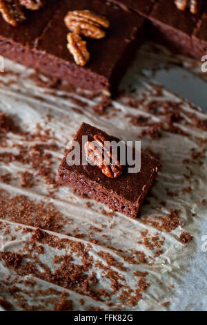 Chocolate brownies with caramelized pecans Stock Photo