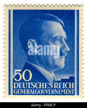 A stamp printed in GERMANY shows image of the Adolf Hitler (20 April 1889 - 30 April 1945) was an Austrian-born German politicia Stock Photo