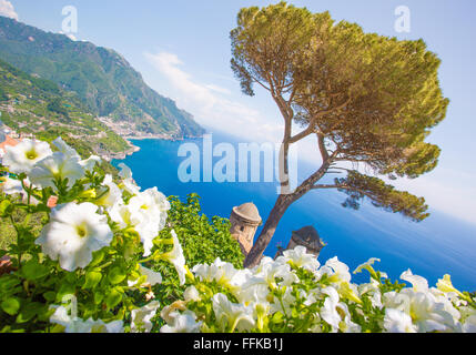 Ravello, Villa Rufolo, panorama of the Amalfi Coast, Italy Stock Photo
