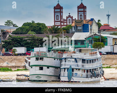 Amazon River Boats Tied Up Santarem Brazil Stock Photo