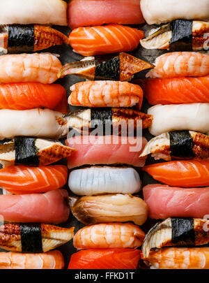 Nigiri sushi set close up background Stock Photo