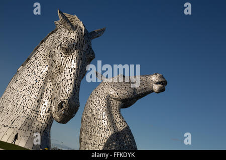'The Kelpies' horse sculpture by sculptor Andy Scott, in the Helix Park, in Falkirk, Scotland. Stock Photo