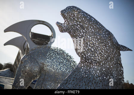 'The Kelpies' horse sculpture maquette, by sculptor Andy Scott, at the Falkirk Wheel, in Falkirk, Scotland. Stock Photo