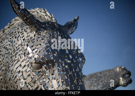 'The Kelpies' horse sculpture maquette, by sculptor Andy Scott, at the Falkirk Wheel, in Falkirk, Scotland. Stock Photo