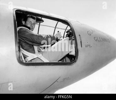 Chuck Yeager. US Air Force test pilot Chuck Yeager in the cockpit of the Bell X-1 'Glamorous Glennis' in which he broke the sound barrier. Photo c.1947 by USAF Stock Photo