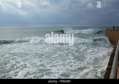 Rough sea off Porthleven breakwater, Cornwall, England, UK Stock Photo ...