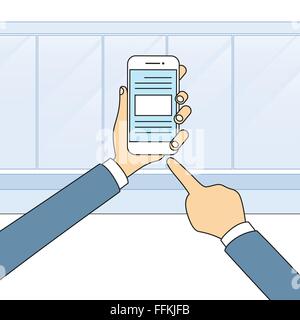 Hands Holding Smart Cell Phone Touch Screen Modern Technology Stock Vector