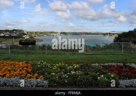 View from Neyalnd of the river Cleddau road toll bridge Stock Photo