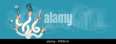 Hands Group Holding Cooking Utensils Stock Vector